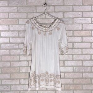 Sundance Embroidered Off the Shoulder Tunic Top in White Size S